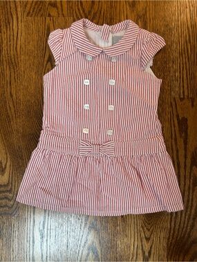Cyrillus Paris Baby Girl Seeksucker Red and White Striped Dress 100% Cotton - 6M